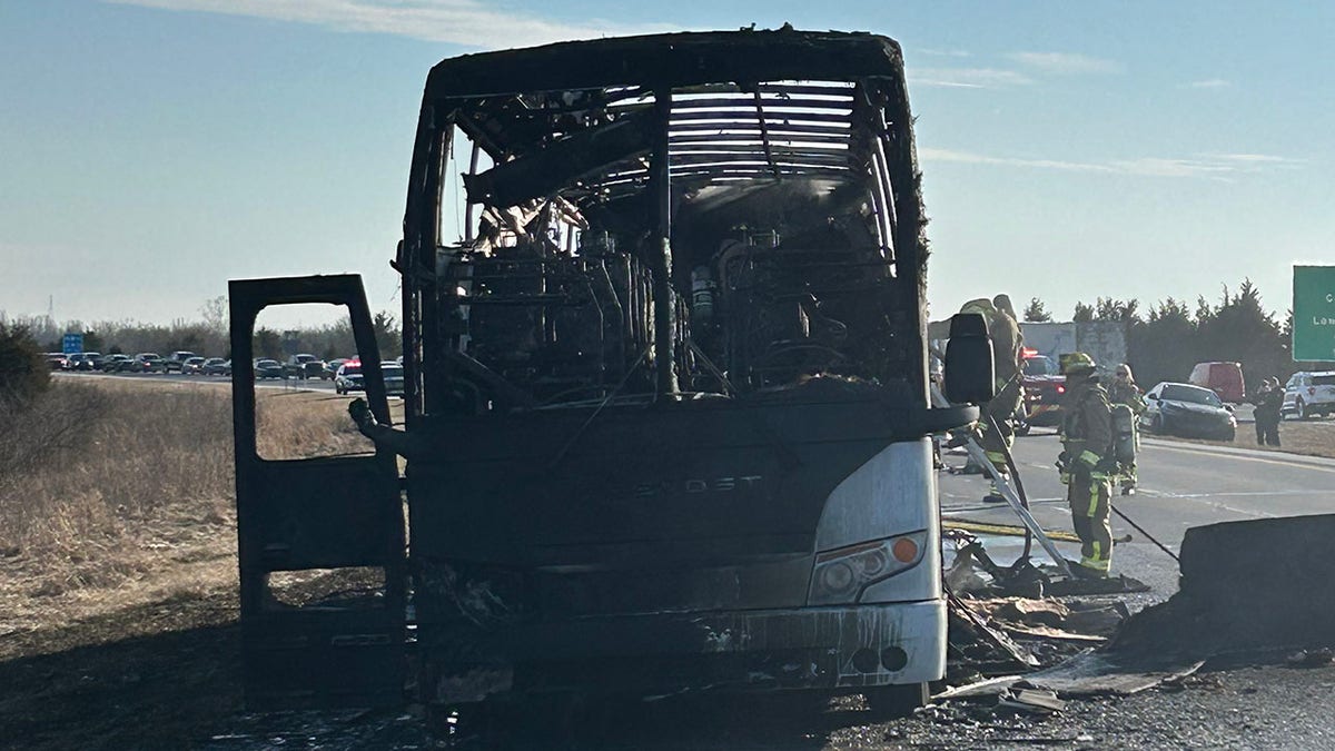 A bus in the fire