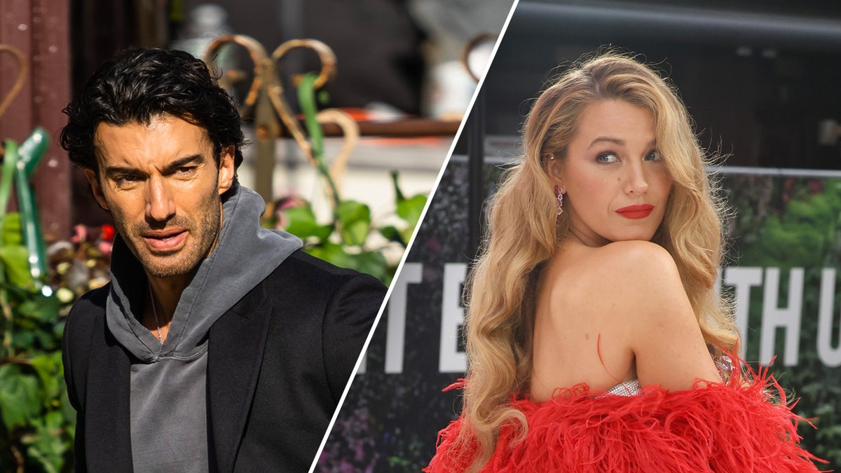 Justin Baldoni, Blake Live Sports wears a black coat while making red feathers