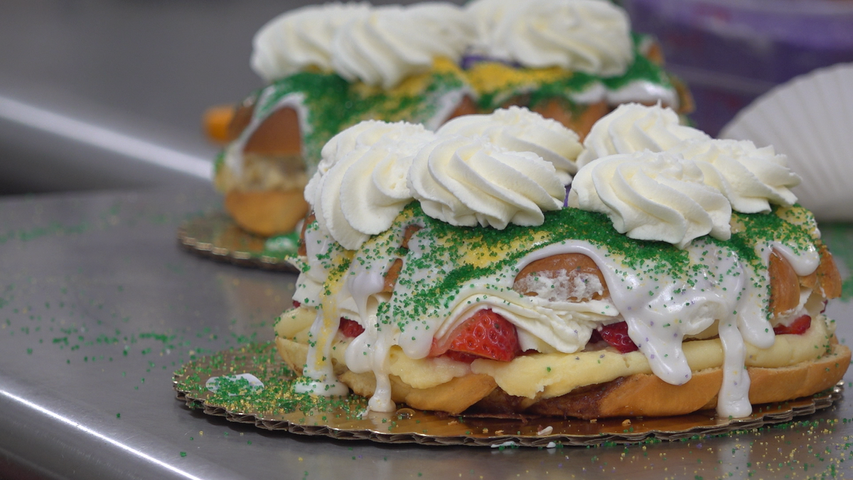 Maurice French Pastries's signature King Cakes. The bakery is in Metairie, in Louisiana. 