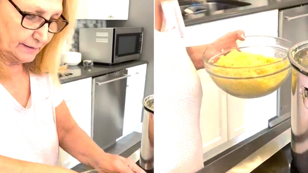 Split image of a woman making couscous