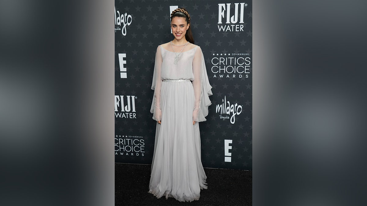 Margaret Qualley looked ethereal, as she walked the carpet in a flowing gray gown.