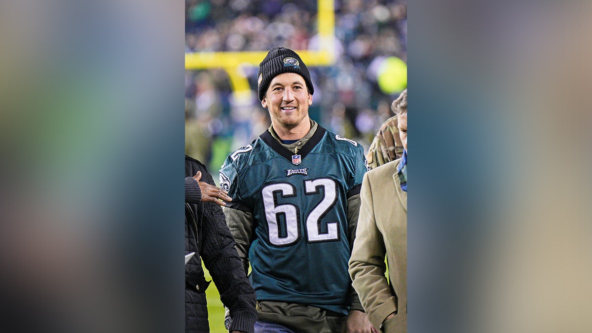 Miles Teller at a Philadelphia Eagles game.