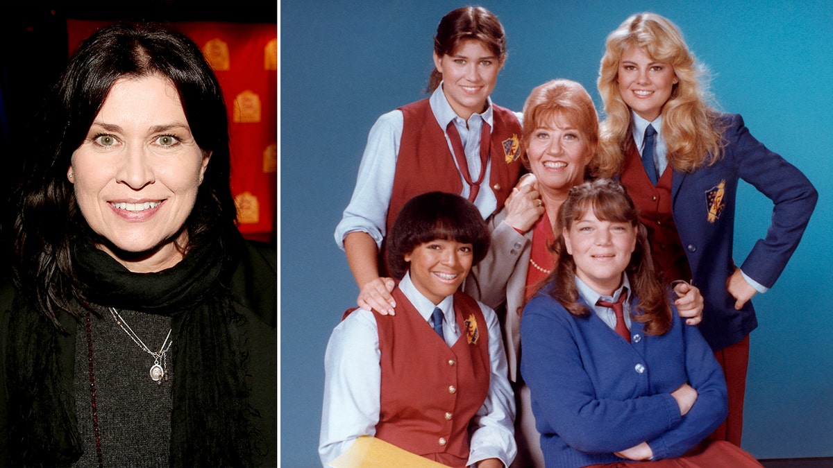 side by side photos of Nancy McKeon and the Facts of Life cast,