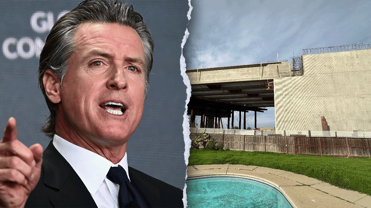 California Gov. Gavin Newsom on a split across from high-speed rail construction.