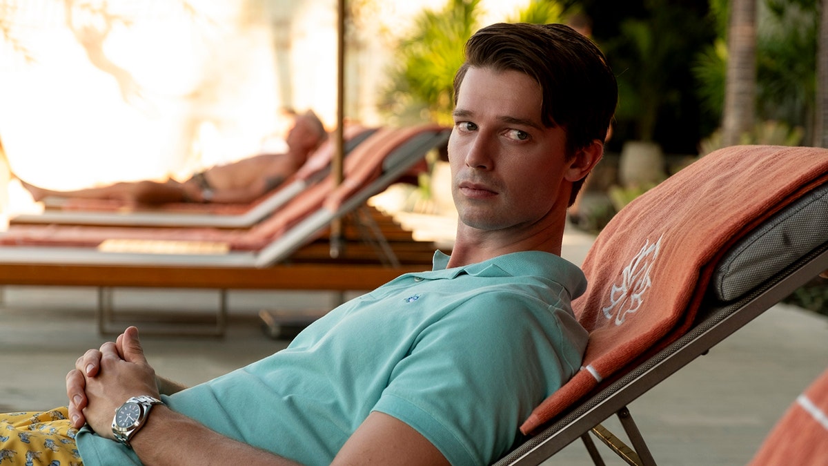 Patrick Schwarzenegger in a scene from "The White Lotus"