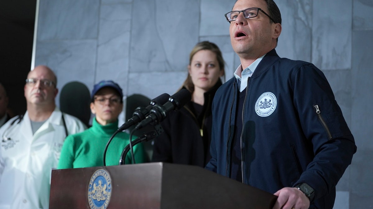 Governor Josh Shapiro speaks during a news conference regarding the shooting at UPMC Memorial Hospital in York, Pa. on Saturday. 