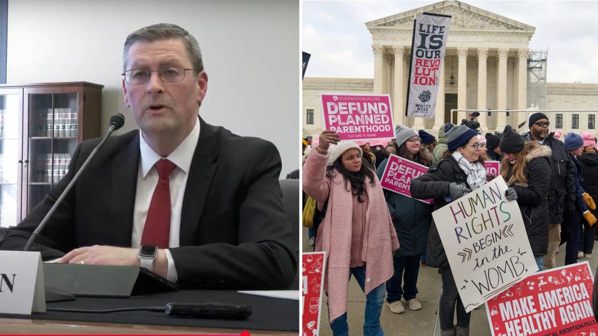 Peter Breen testifying, left; protest outside Supreme Court, right