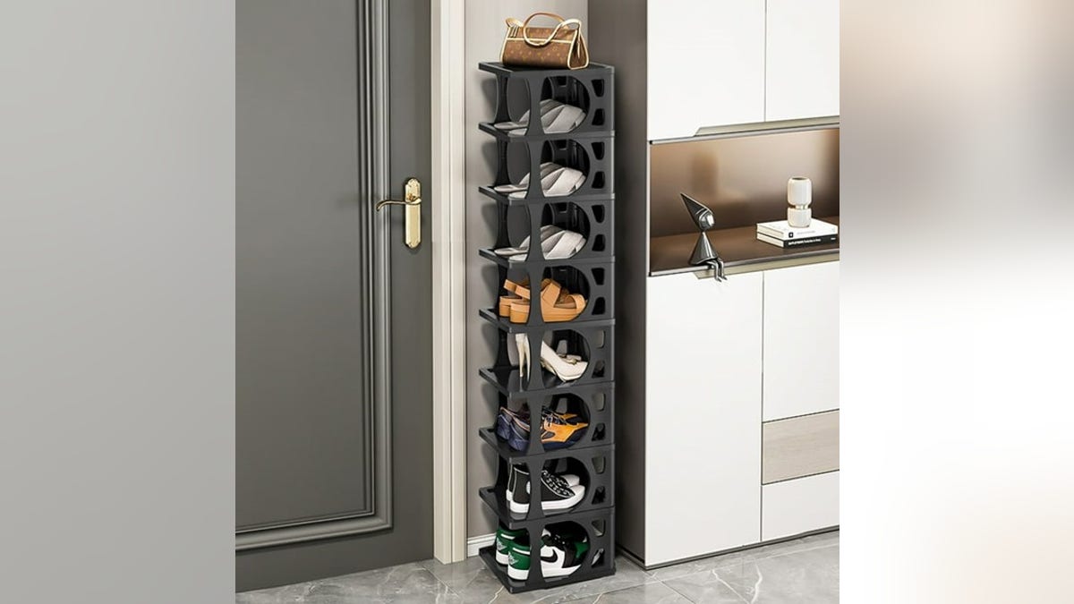 Store your extra shoes in this vertical rack. 