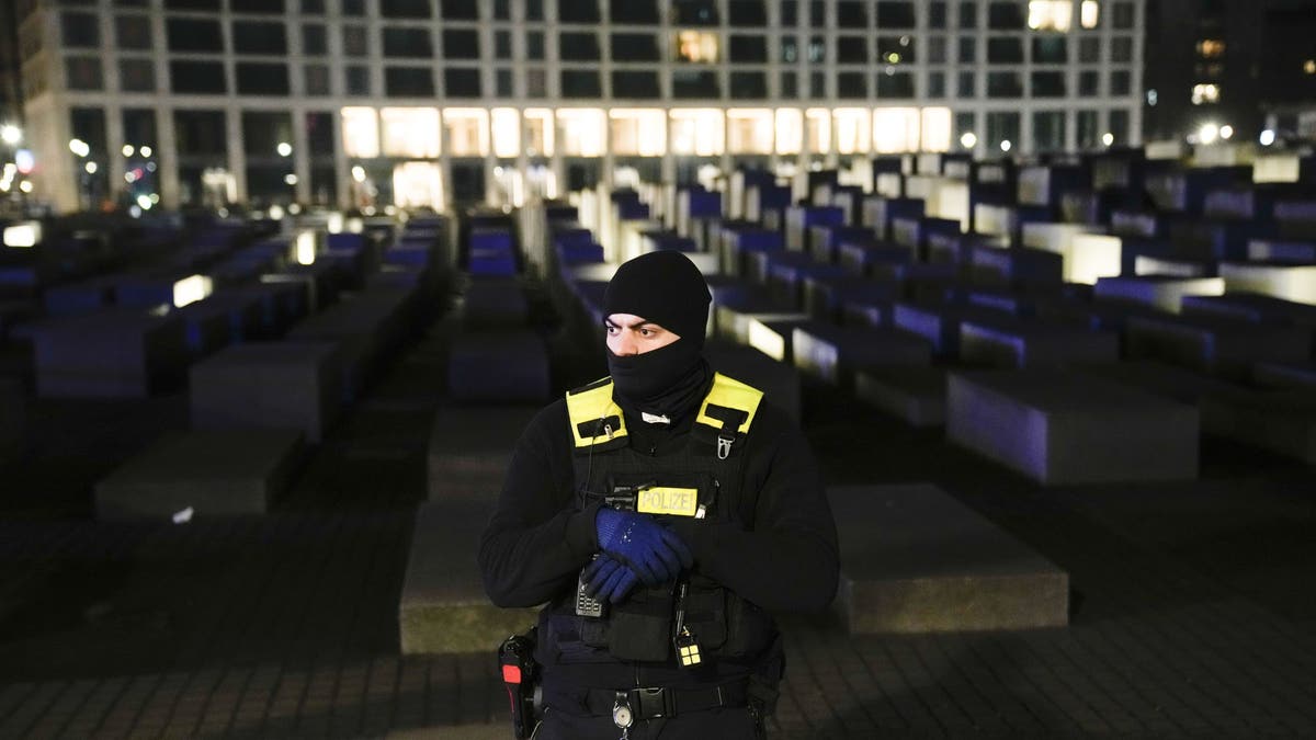 Police officer guarding stabbing scene in Berlin