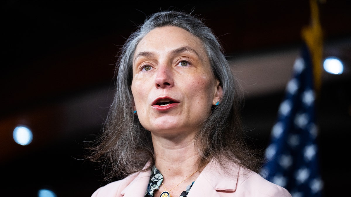 Rep. Maxine Dexter, D-Ore., speaks during a news conference with the Congressional Progressive Caucus in the Capitol Visitor Center to oppose Elon Musk gaining access to the Treasury Department's federal payment system, on Thursday, Feb. 6, 2025.