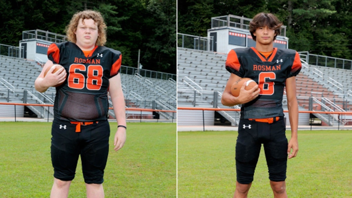 Rosman High School students Layne Jones and Jayden Reynaldo in their football portraits