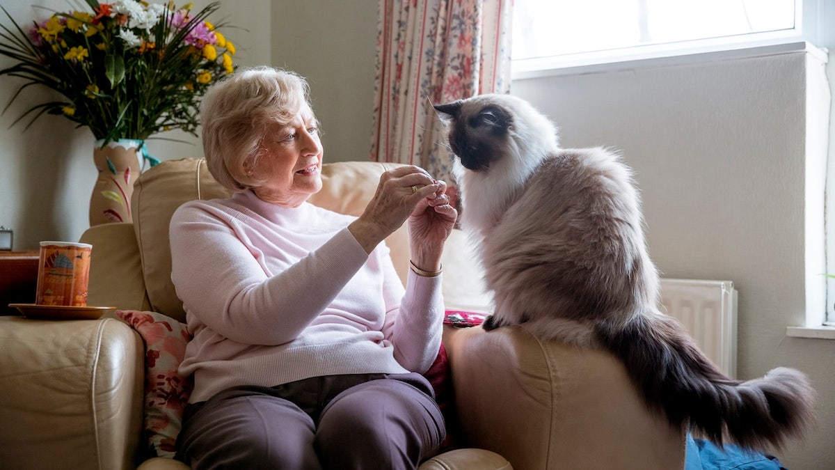 Senior woman with cat