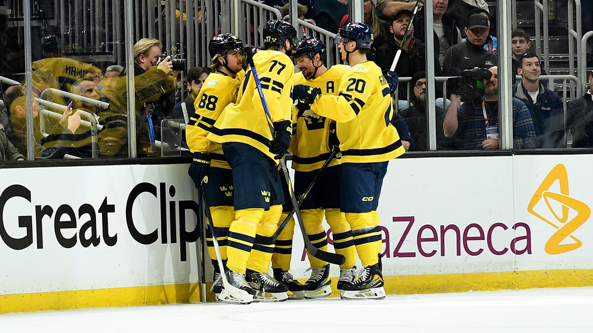 Team Sweden celebrates goal