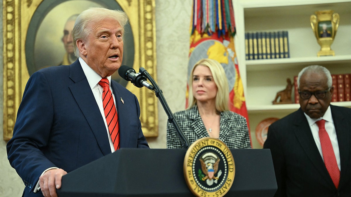 Trump speaks at the swearing in ceremony for US Attorney General Pam Bondi