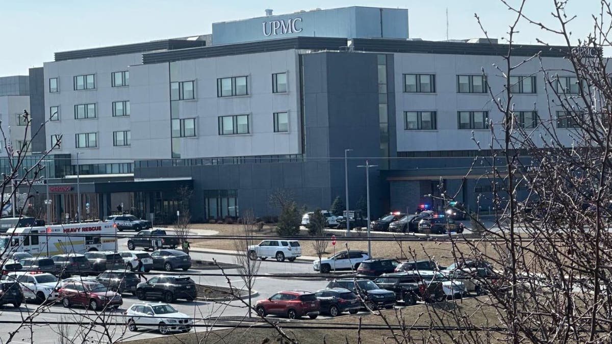 Police vehicles outside UPMC Memorial in York, Pennsylvania.