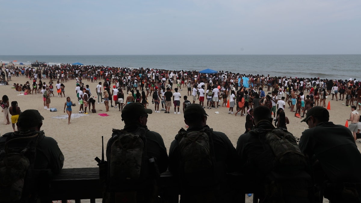 Law enforcement on a pier during Orange Crush in 2024