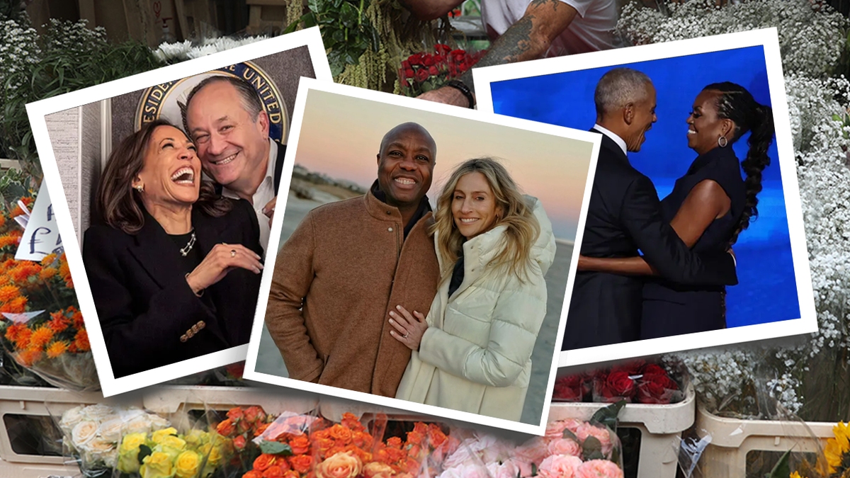 From left: Former Vice President Kamala Harris and second gentleman Doug Emhoff; Sen. Tim Scott, R-S.C., and his wife Mindy; and former President Barack Obama and former first lady Michelle Obama celebrate Valentine's Day.