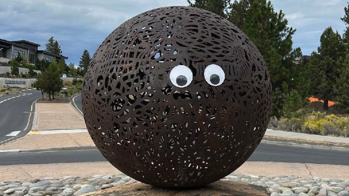 Googly eyes on art prank in Bend, Oregeon