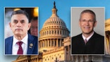 Georgia Rep. Andrew Clyde and Judge John McConnell appear over a photo of the U.S. Capitol buidling.