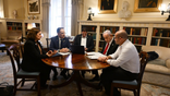 Israeli Prime Minister Benjamin Netanyahu with advisers ahead of his meeting with President Trump on Tuesday, February 4th, 2025.