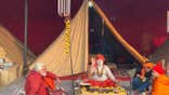 Saffron clad priests at the 2025 Maha Kumbh Mela