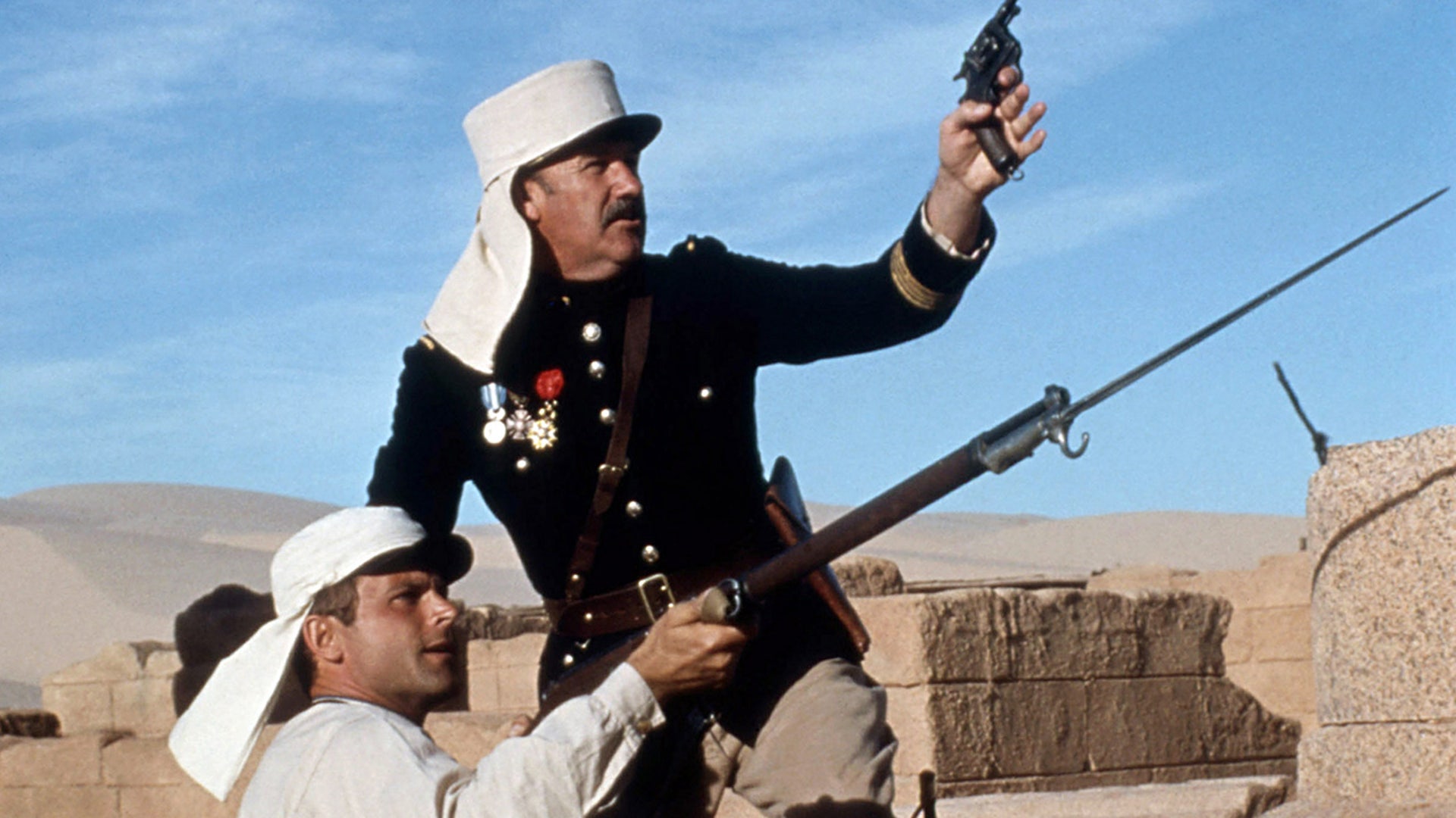 Gene Hackman appears in a classic film scene from March or Die before his death in 2025
