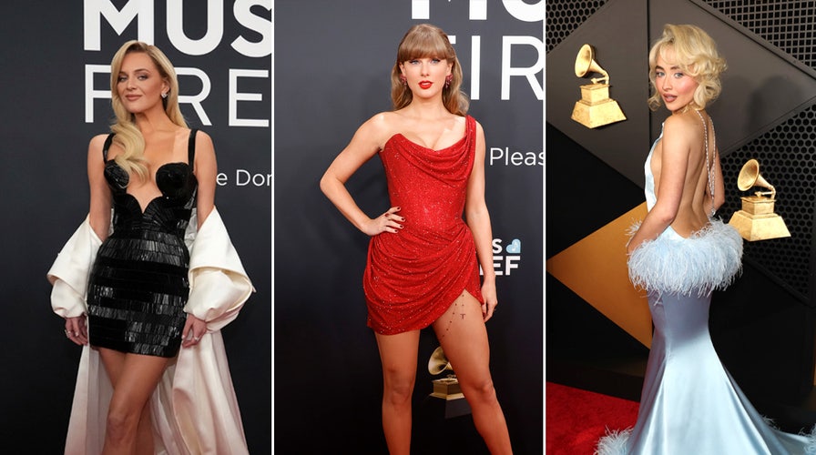 Taylor Swift stuns in a red dress while on the 2025 Grammy Awards red carpet