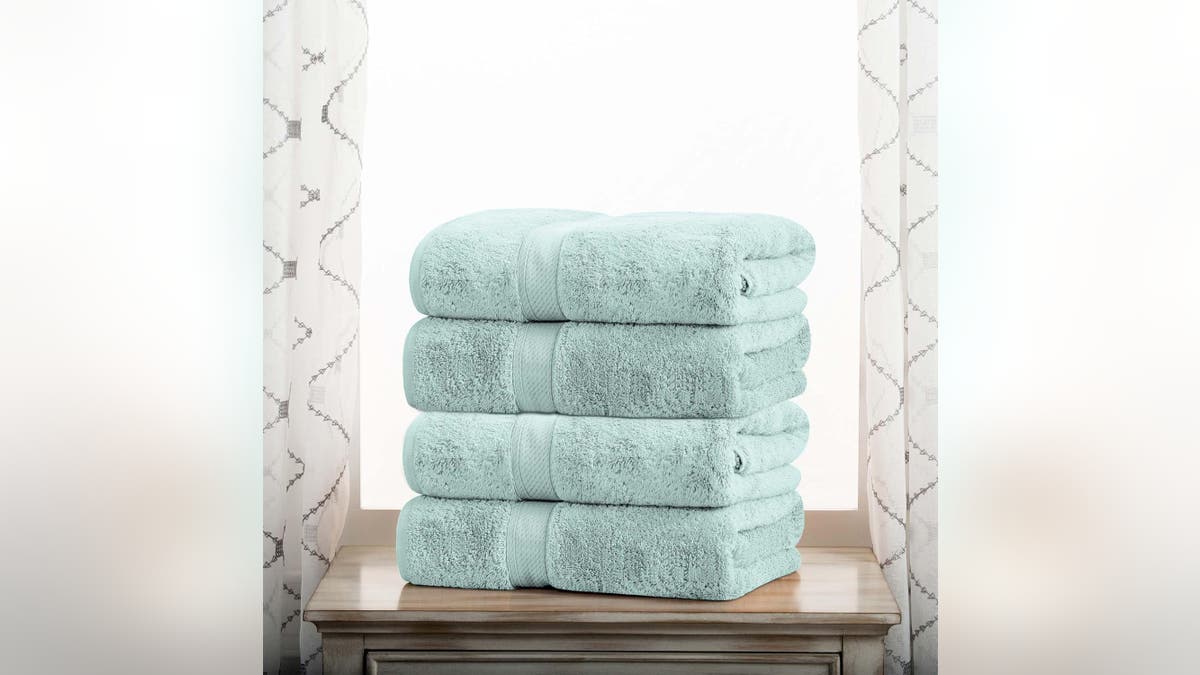 Cotton bath towels like this set by Better Homes and Gardens at Walmart are a classic choice, for their superior softness, absorbency and durability.