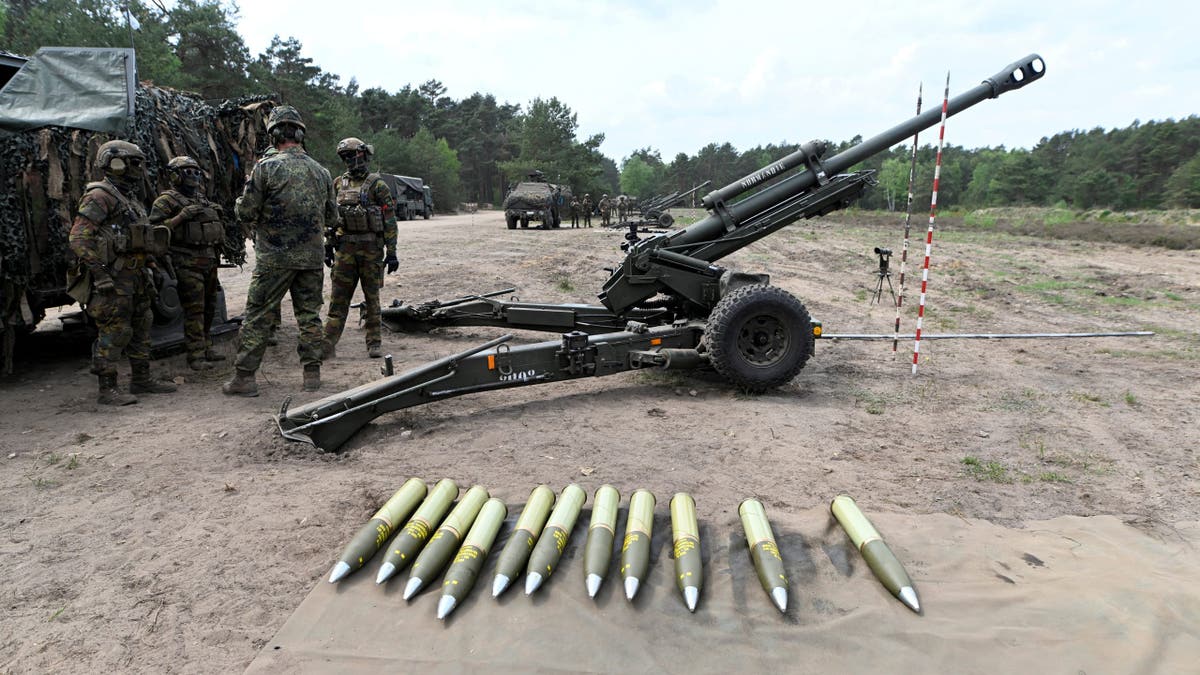 Ammunition for a howitzer is seen during training at a German army base on a NATO media day 