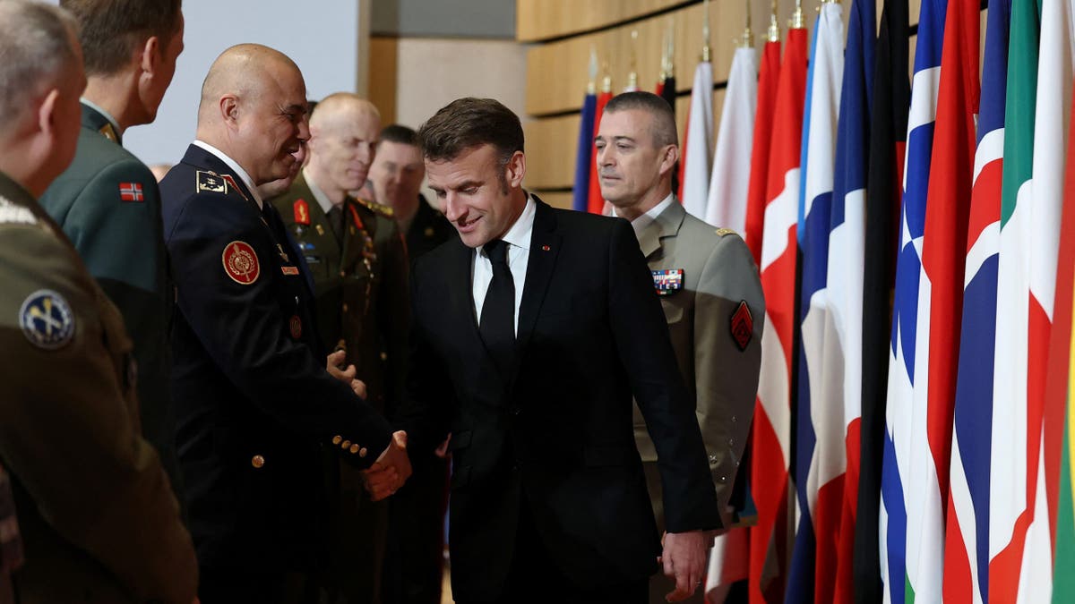 French President Emmanuel Macron addresses meeting of defense chiefs in Paris 
