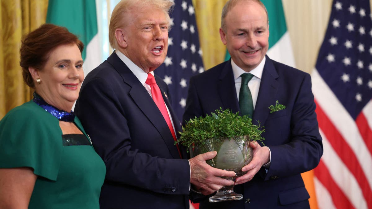 Trump while meeting with Irish Taoiseach (Prime Minister) Micheal Martin, right, said "nobody wants to expel Palestinians" from Gaza.