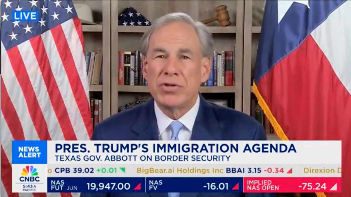 Texas Governor Greg Abbott says that the illegal crossroads of borders that were in the thousands of former President Joe Biden are being reduced to unique digits under President Donald Trump. (Photo: CNBC screen capture)