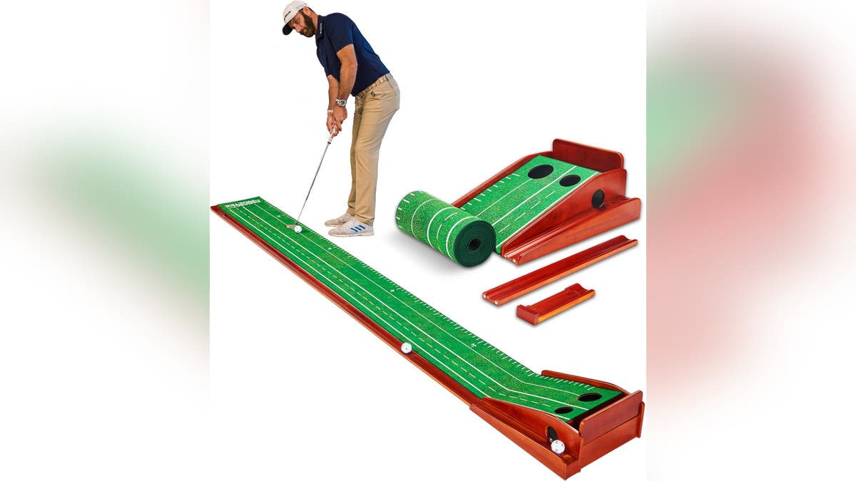 A putting mat helps you practice your swing at home.?