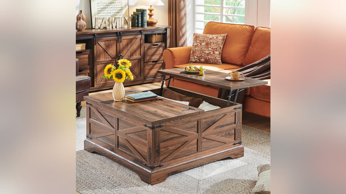 A coffee table that doubles as a dining table or desk.?