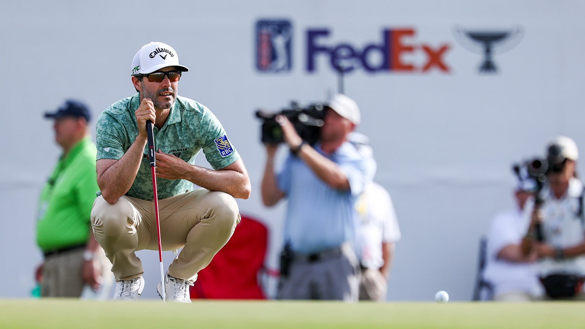 Adam Hadwin looks at Putt