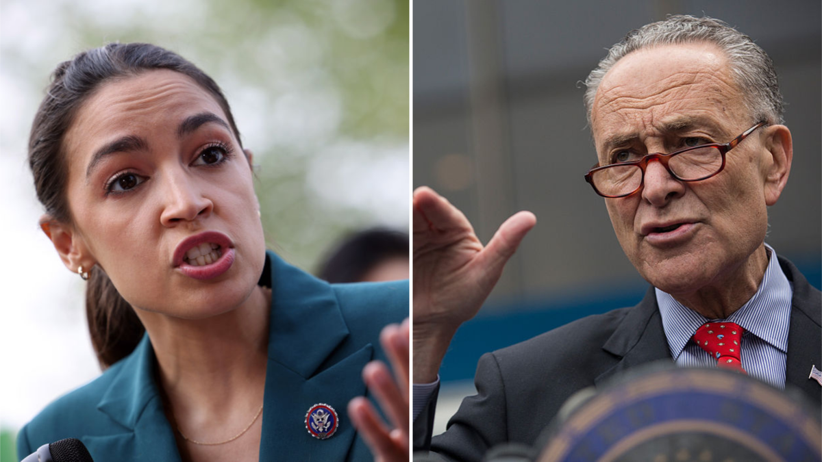 Representative Alexandria Ocasio-Cortez and the leader of the Senate minority Chuck Schumer (Getty Images)