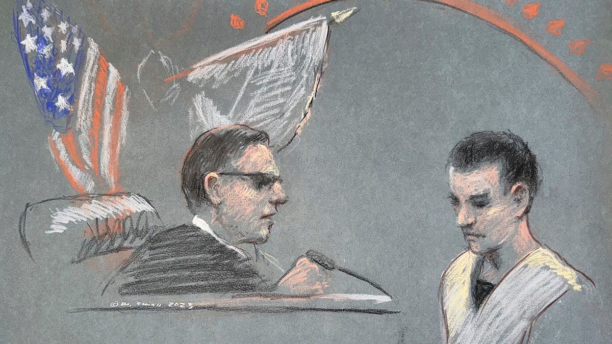 Jack Texira and the judge in the courtroom drawing