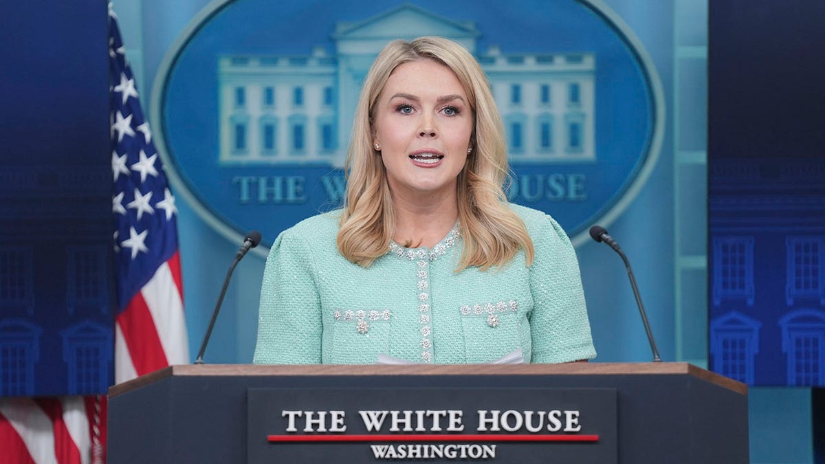 Leavitt speaks in the White House in a press briefing