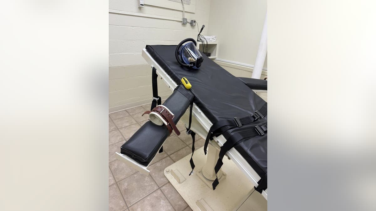 A photo provided by The Promise of Justice Initiative shows the stretcher in the new execution chamber in the penitentiary of the state of Louisiana. 