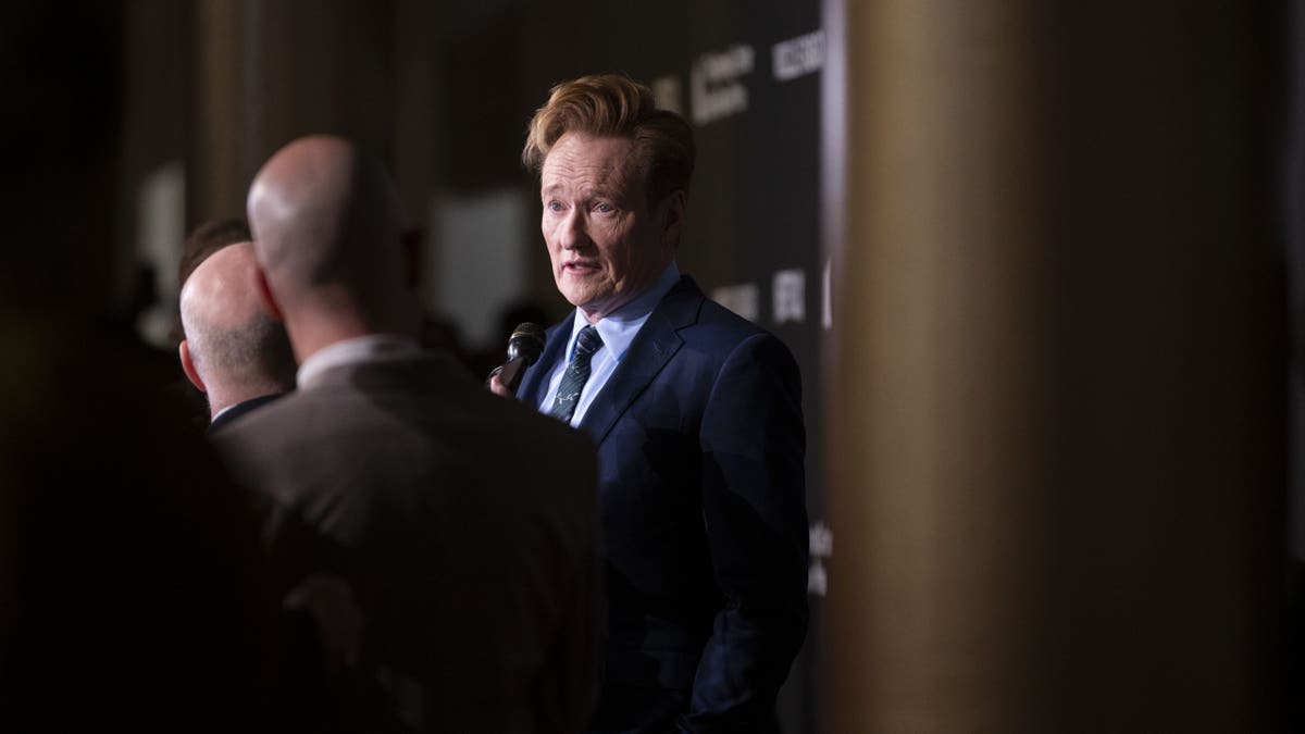 Conan O'Brien participates in an interview after arriving at the 25th Mark Twain Annual Award for American humor that celebrates Conan O'Brien on Sunday at the Kennedy center for the performing arts in Washington. 