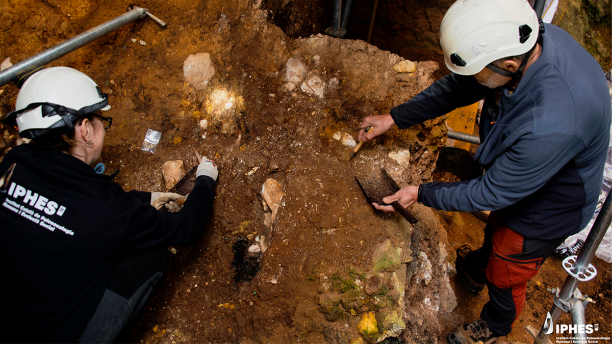 Archaeological excavation work on Sima del Alephant site in Sierra Dey Atapurka, Bergos, Spain