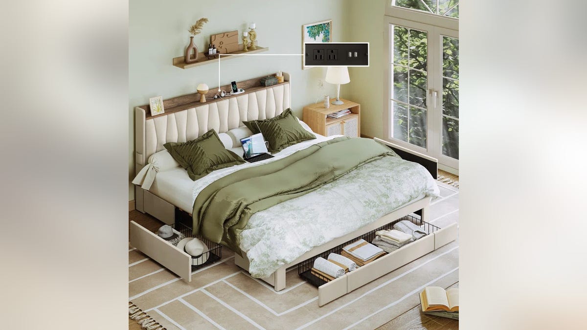 Try a platform bed with charging station.