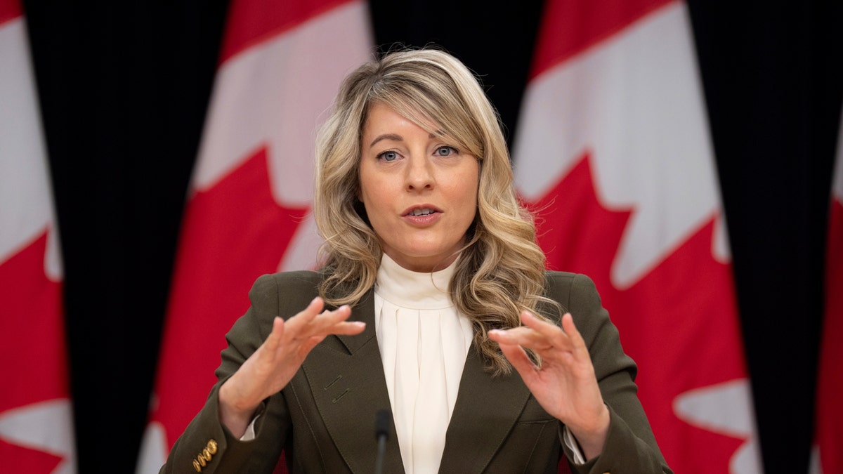 Canada Foreign Affairs Minister Melanie Joly responds to a question during a news conference on tariffs, Wednesday, March 12, 2025, in Ottawa.