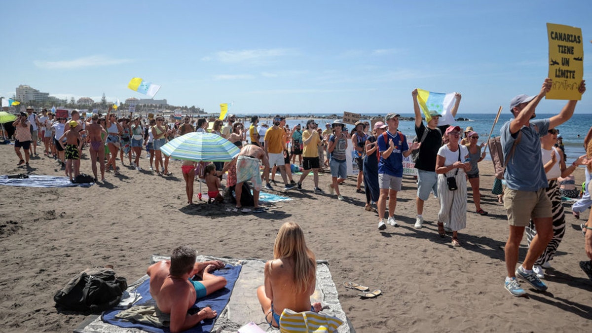 Canary Islands protested against overtourism on a beach in October 2024.