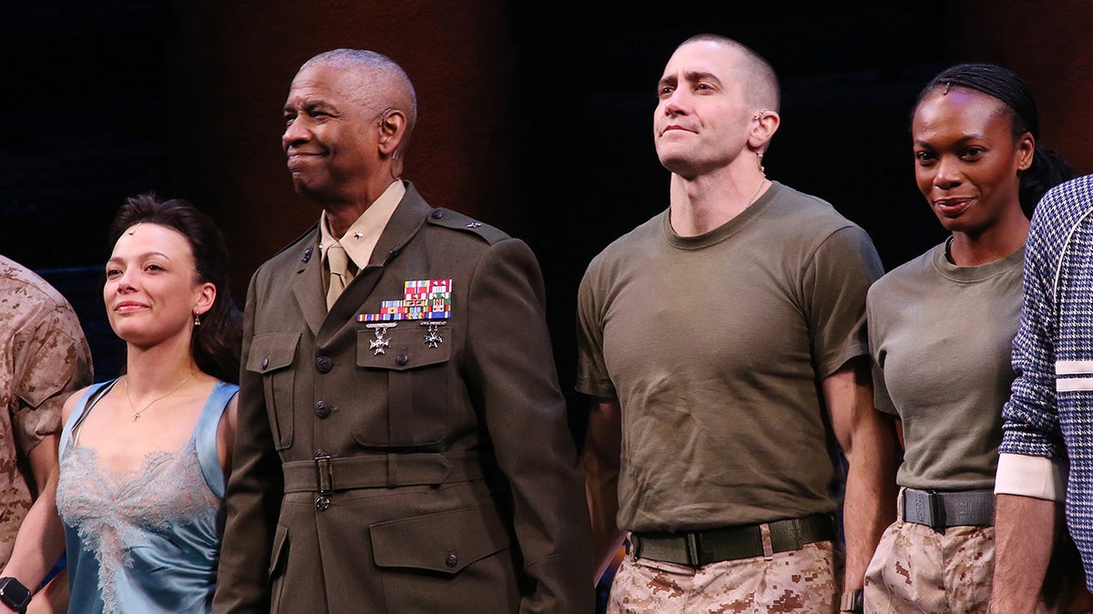 Denzel Washington and Jake Gyllenhaal taking bows on stage for "Othello."