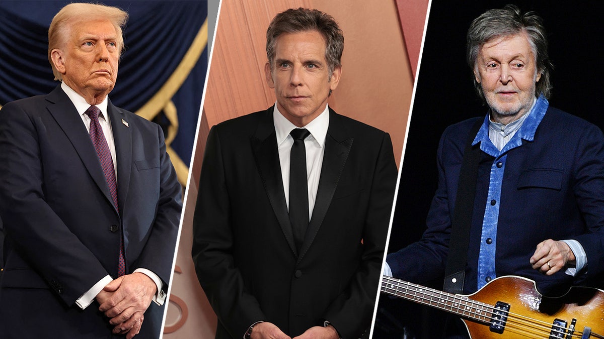 Side-by-side photos of Donald Trump, Ben Stiller and Paul McCartney