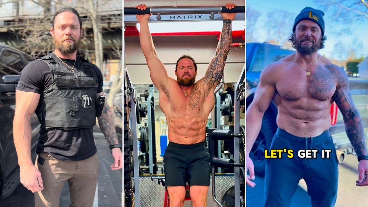 NYPD Detective Eddie Barrett working out and posing