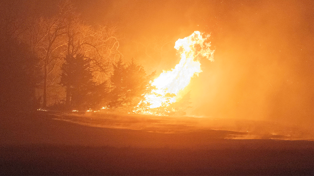 A forest fire burns in Oklahoma