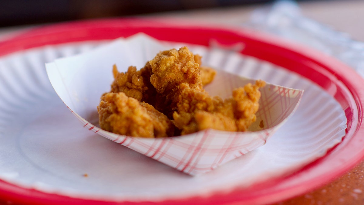 The fried crocodile bites appear.