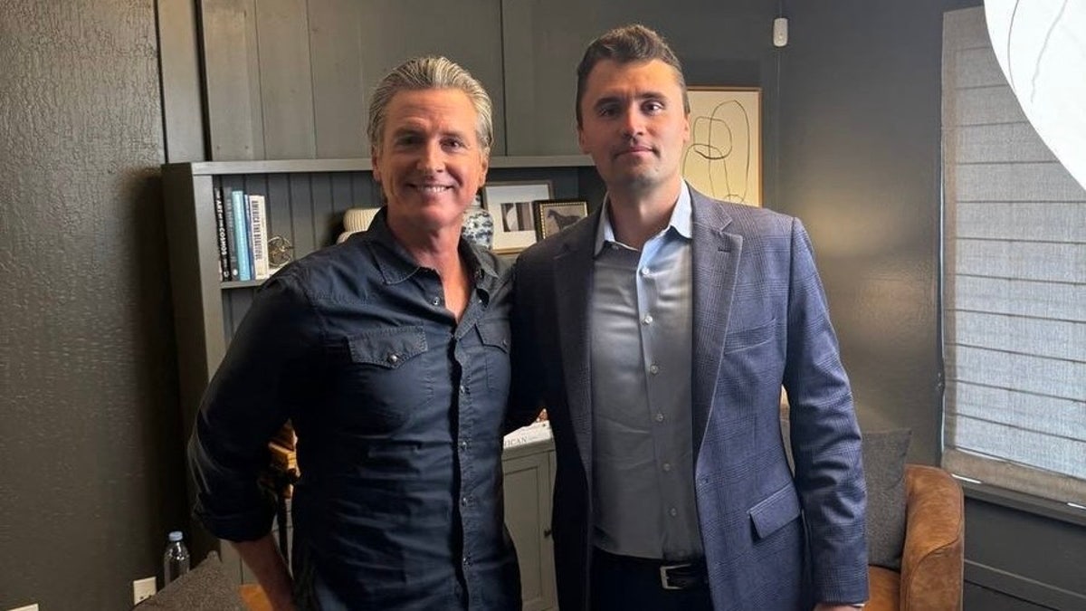 Turning Point USA leader Charlie Kirk (right) is the guest on California Gov. Gavin Newsom's (left) inaugural edition of his "This is Gavin Newsom" podcast.